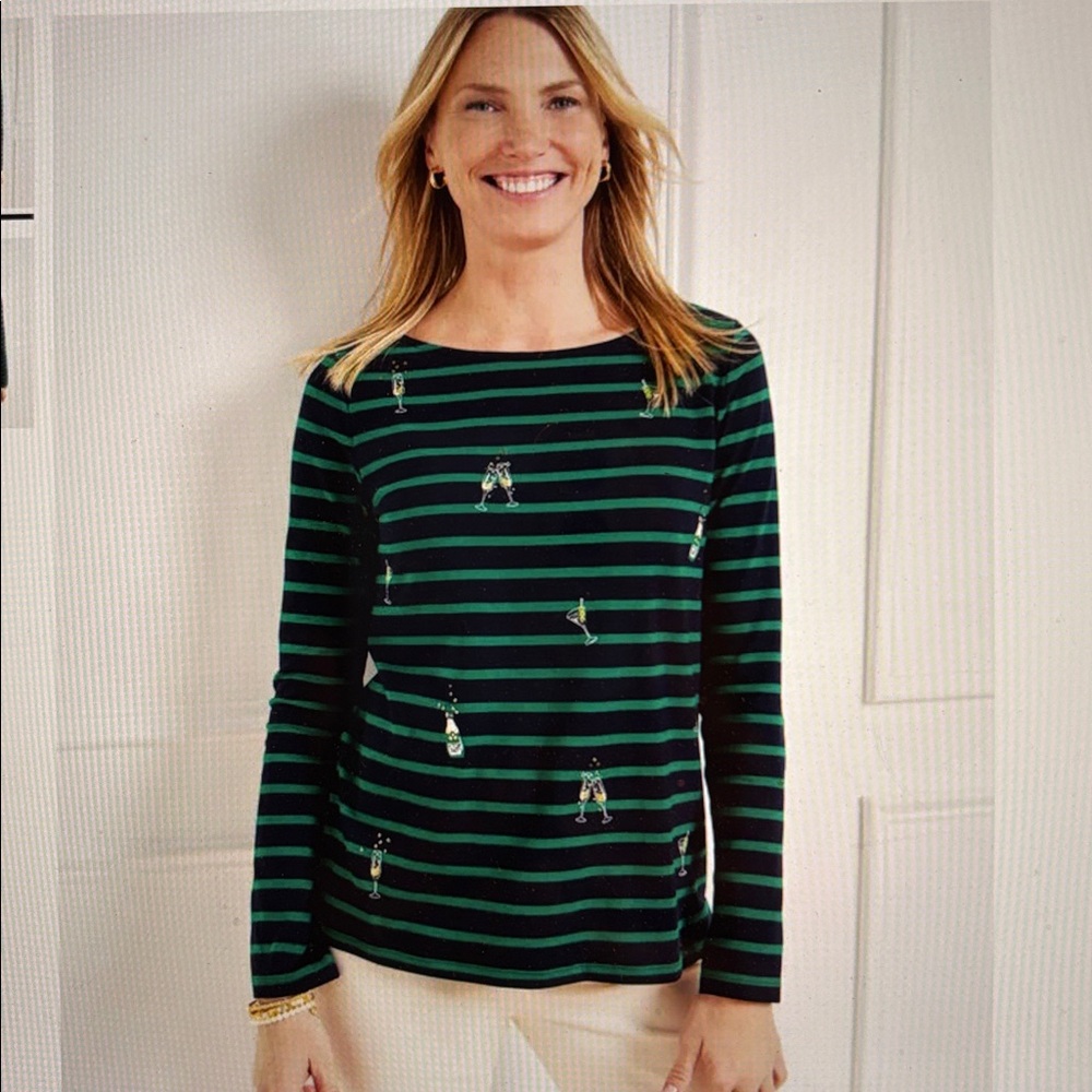 Talbots Size 2X Embroidered Bateau Neck Tee - Cocktail